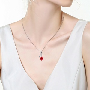 ebay热卖新款红宝石爱心形吊坠 欧美镀925银海蓝色托帕石项链
