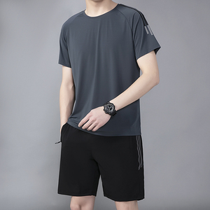 品牌运动套装男士夏季冰丝薄款速干短袖t恤宽松透气篮球跑步服