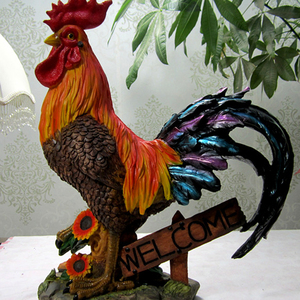 红色仿真公鸡风水摆件树脂陶瓷鸡雕塑母鸡模型客厅家居装饰工艺品