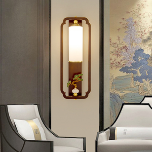 全铜新中式壁灯卧室床头灯中国风禅意实木客厅电视背景墙装饰灯