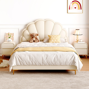 儿童床女孩法式花瓣床奶油风现代简约小户型一米五床头真皮储物床