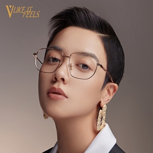 V牌眼镜框男超大框钛金属镜架散光近视眼镜架大脸宽脸成品V9703T