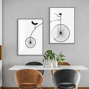 现代简约餐厅装饰画极简单车创意客厅挂画歺餐桌饭厅画双联画壁画