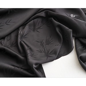 黑色竹叶醋酸缎提花布料垂顺丝滑礼服打底衬衫裙子服装设计师面料