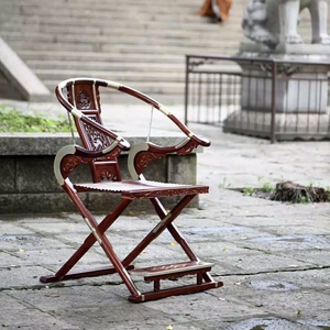 红木赞比亚血檀麒麟交椅三件套明清中式紫檀家具折叠椅圈椅太师椅