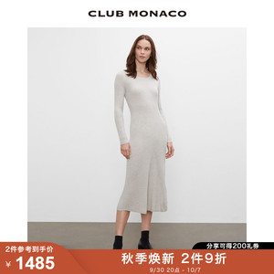 CLUB MONACO女装秋冬气质圆领罗纹修身鱼尾裙摆羊毛针织连衣裙