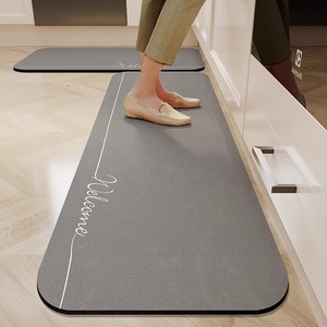 厨房耐脏地垫简约防滑硅澡泥吸水垫易清理长条脚垫长方形灰色地毯