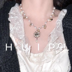 HUIPL原创D系列古希腊掌管美貌的神法式复古太阳星座金币珍珠项链