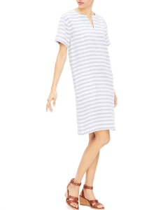 （不退换）澳洲DAVIDJONES原单女款纯麻连衣裙夏季亚麻长裙条纹