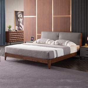 大自然现中式风格实木床主卧双人床1.8米1.5卧室原木家具床架B48
