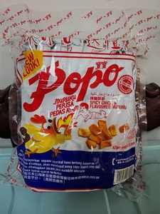 全新马来西亚产POPO宝宝香化脆饼鱼豆饼辣鸡味1袋360克(膨化食品)