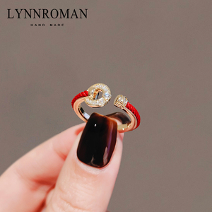 LYNNROMAN小众高级感新年红绳戒指女本命年红色开口戒指环食指戒