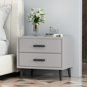 全实木轻奢床头柜简约现代创意小型卧室意式北欧超窄整装灰色皮质
