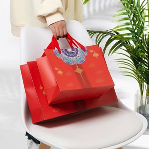 红色礼品袋中秋礼物包装袋中国风节日手提袋喜庆烟酒大号精致纸袋
