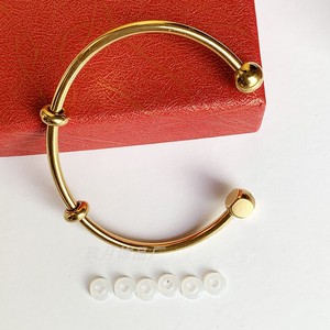 钛钢不锈钢简约手镯圆形光面金色3mm手环可穿3D硬金配饰圆球方块