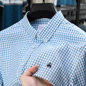 正品Brooks Brothers/布克兄弟短袖衬衫男士夏季休闲格子免烫衬衣