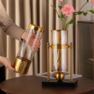 新款花瓶陶瓷高级感花器仿真花盆玻璃透明水养插花客厅餐桌花摆件