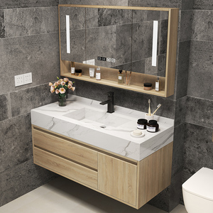 现代简约岩板一体浴室柜组合洗手洗脸面池卫生间洗漱台盆套装定制
