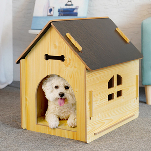 木质狗窝室内有顶房子型泰迪柯基小中型犬四季通用封闭式木制狗屋