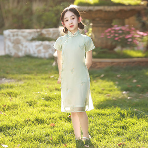 女童夏季旗袍礼服连衣裙中国风儿童改良汉服唐装女孩走秀薄款洋气