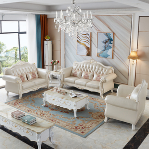 欧式真皮沙发组合小户型客厅123整装实木轻奢头层牛皮简欧家具
