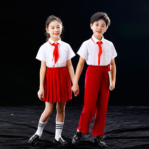 六一儿童表演服装女小学生诗歌朗诵班服幼儿园中国红色合唱演出服
