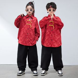儿童街舞潮服唐装嘻哈新中式演出服中国风喜庆拜年男女童表演套装
