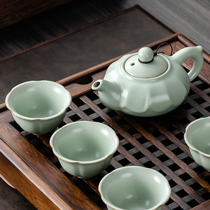 汝窑茶壶陶瓷花瓣形小号泡茶壶开片纹理可养茶线创意高温烧制单壶
