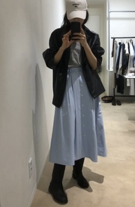 期待已久 韩国设计师品牌 简约A字大摆棉质百搭半裙女白色 淡蓝