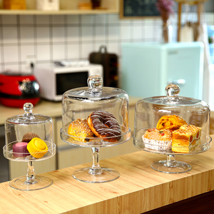 大号玻璃蛋糕盘创意高脚干果盘展示透明防尘罩水果甜品托试吃架