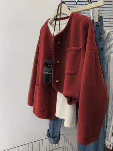 红色毛呢小香风外套女秋冬冬季高级感小个子加厚呢子双面羊绒大衣