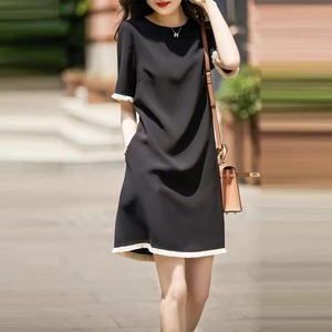外贸原单女装新款休闲显瘦赫本风a字裙子夏季法式黑色短袖连衣裙