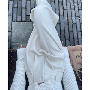 白色裤子女秋冬季2024新款针织加绒雪尼尔阔腿裤灯芯绒休闲西装裤
