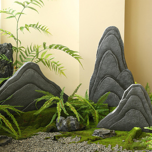 中式雪浪石玻璃钢仿真石头室内软装造景园林假山石装饰摆件景观石