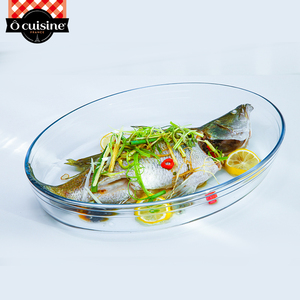 Ocuisine鱼盘家用蒸鱼盘子烤箱耐热椭圆形玻璃烤盘微波炉专用器皿