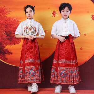 中国风汉服儿童马面裙套装小学生运动会开幕式服装六一国潮表演服