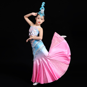 西双版纳傣族服装儿童女童表演服鱼尾裙彩云之南孔雀舞舞蹈演出服
