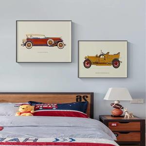 男孩儿童房卧室壁画挂画美式复古小汽车摩登客厅样板间民宿装饰画