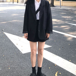 黑色西装外套女潮ins2022春秋款韩版学生小个子宽松显瘦西服百搭