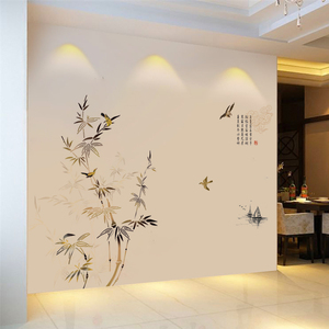 中式墙贴墙纸自粘卧室温馨中国风电视背景墙贴纸装饰山水墙壁贴画