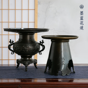 日本进口回流铜器日式池坊御玄猪薄端旧物摆件老物件铜瓶花器器皿