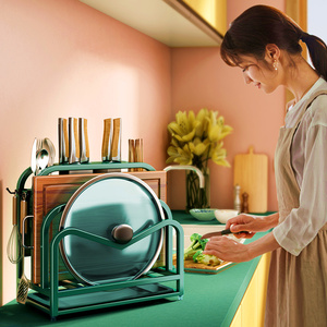 厨房置墨绿色刀板物架架刀筷子桶一体能台面款多功家用菜刀具砧收