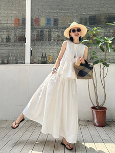 夏装搭配一整套时尚洋气高级感新中式白色无袖短款上衣半身裙套装