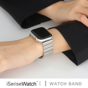 iserisewatch适用apple watchs8表带iwatchs9苹果手表7小众金属创意不锈钢带链式夏天透气新款高级41/45mm男
