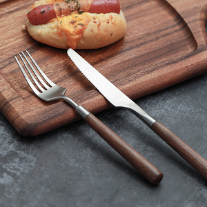 黑胡桃木实木牛排刀叉牛排西餐盘披萨盘木质板托盘木柄勺子叉子
