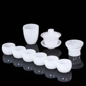 琉璃茶具套装白玉瓷功夫茶具盖碗家用茶壶三才盖碗公道杯玻璃茶杯