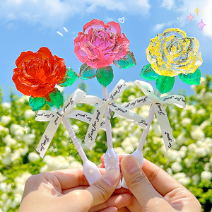 520情人节礼物立体玫瑰花棒棒糖婚礼高颜值伴手糖果水晶创意花朵