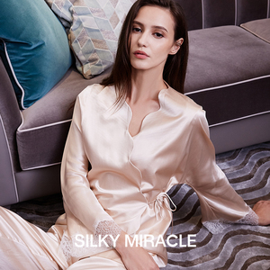 SILKY MIRACLE真丝睡袍WAVES蕾丝睡衣居家服吊带外套奢侈结婚晨袍