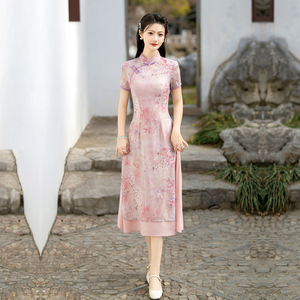 越南奥黛旗袍新中式改良版连衣裙妈妈名媛日常穿礼服女夏装加大码