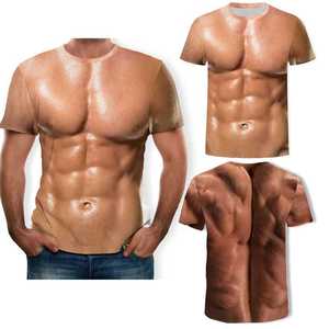 短袖t恤男创意搞笑猛男肌肉奇葩衣服潮3D立体图案个性假胸腹肌衫